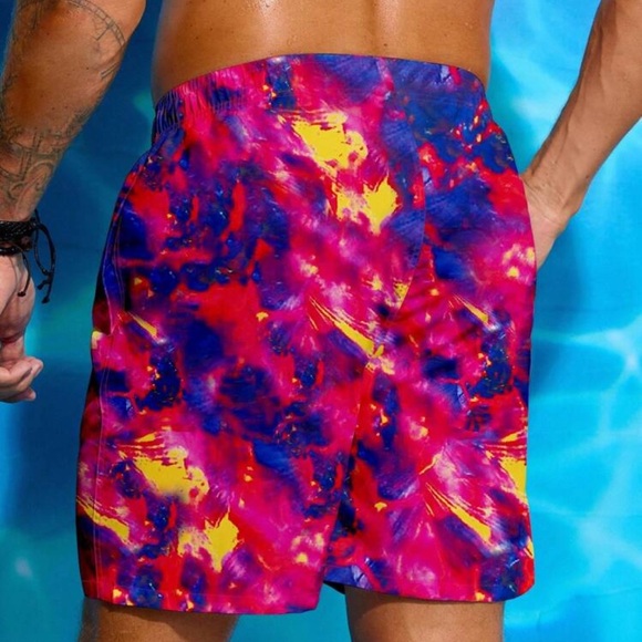 Swimmode Men's Tie-Dye Printed Drawstring Elastic Waist Loose Beach Shorts - Picture 3 of 4